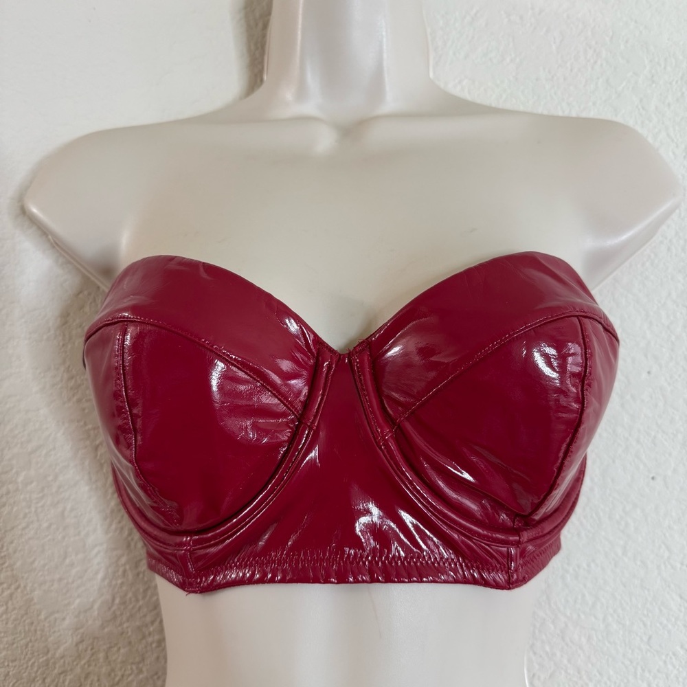 Victoria's Secret Very Sexy Faux Leather Strapless Bra Red w/Straps 32DD Lace - Picture 7 of 7